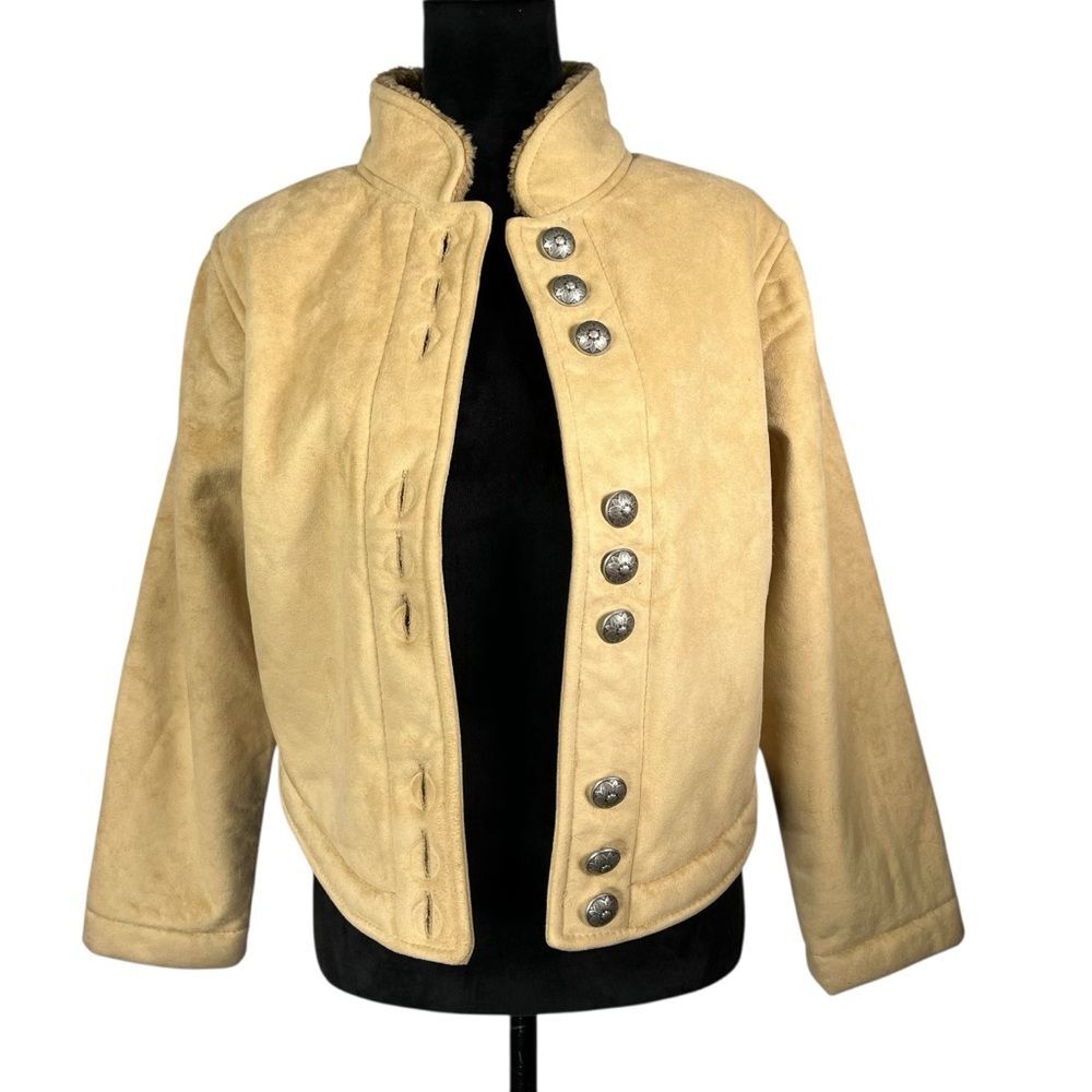 County Clothing Company Tan Western Jacket Faux Suede Shearling Sherpa Cropped - Picture 4 of 16